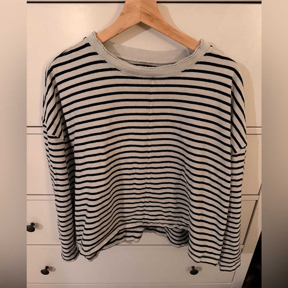 Madewell Black & White Striped Long-Sleeve Cotton Jersey Top – Size L